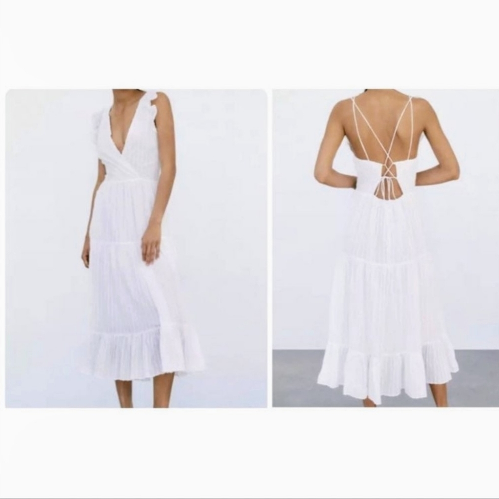 Zara Ruffled White Maxi Dress Size M